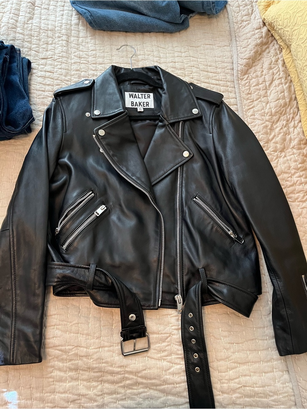 Walter Baker Black Leather Biker Jacket with Silver Hardware